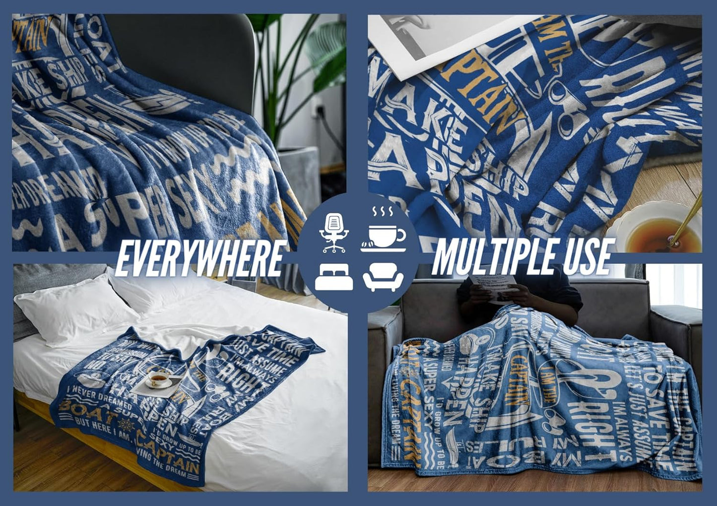 InnoBeta Boating Captain Gifts Blanket, Flannel Throw Blanket for Men, Funny Unique Birthday for Him