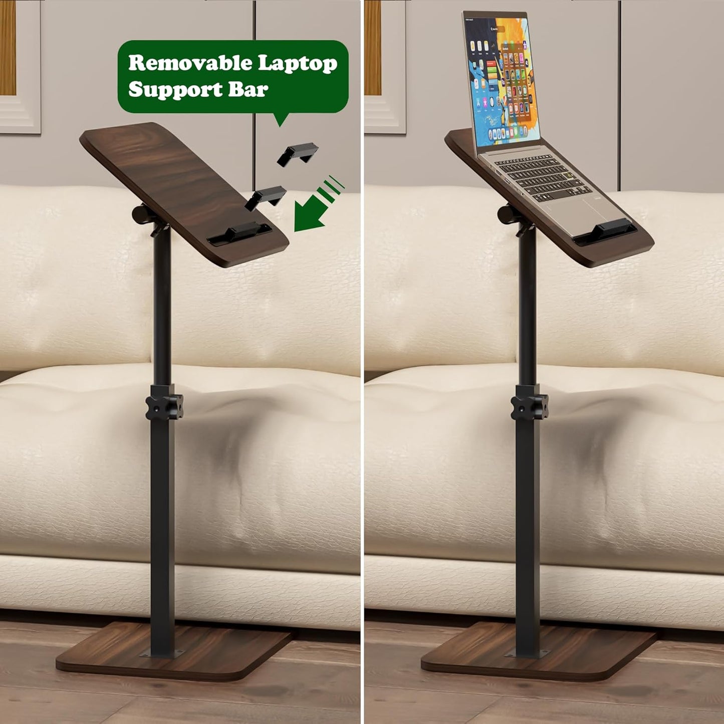Side Table Sofa Tray for Couch - 360° Swivel Adjustable Height Rotating Sofa Table C Table End Table Laptop Desk with Phone & Tablet Slot, Perfect for Eating Working Reading, Fits Small Spaces