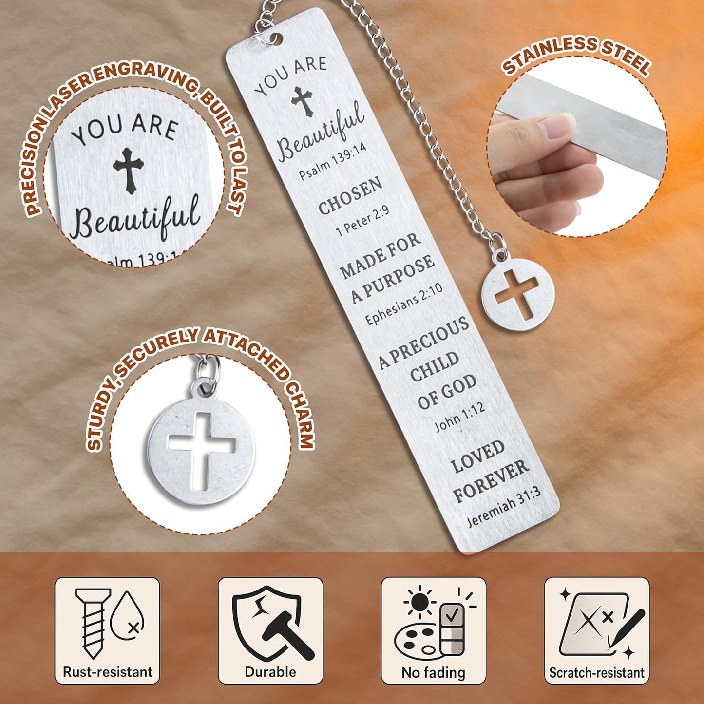 Bible Bookmark Metal Bookmarks Christian Gift for Women Men Girls Boys Baptism and First Communion Graduation and Back to School Religious Inspirational Scripture Verse Bookmark for Book Lovers