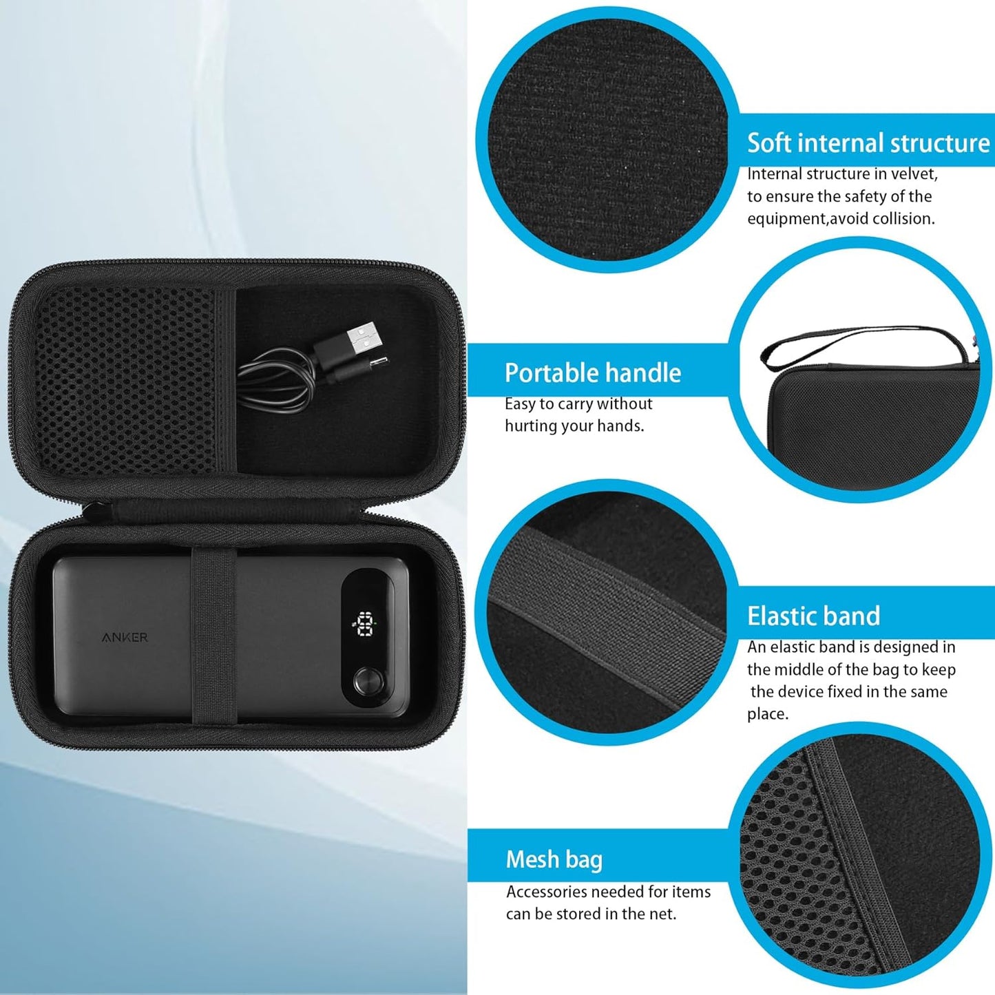 khanka Hard Travel Case Replacement for Anker Power Bank, 20,000mAh Portable Charger,Case Only.(Black)