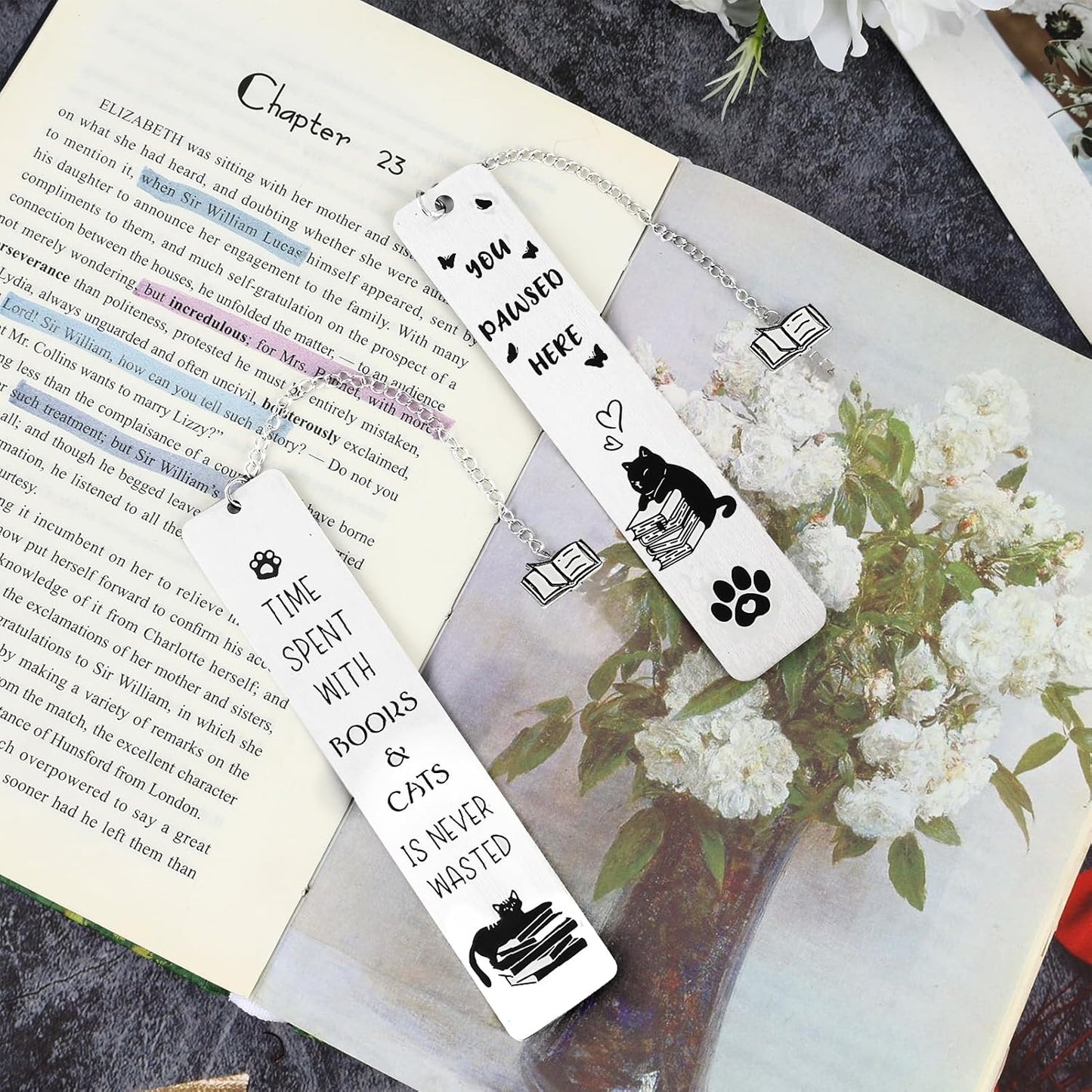 Cat Gifts for Women Men Funny Bookmarks Bulk Cat Book Marks for Book Lovers Cat Lover Cute Metal Book Mark Set Birthday Gifts for Reader Coworker Friends Adults Cat Owner Lover Reading Accessories