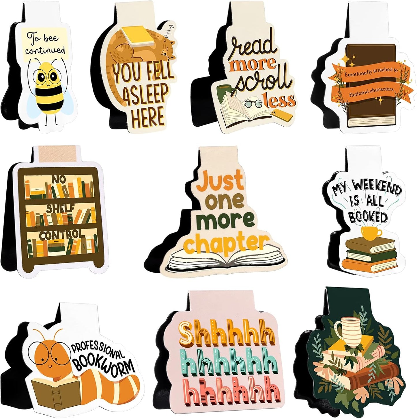Ctosree 100 Pcs Funny Reading Magnetic Bookmarks for Women Booklovers Cute Cat Bookworm Bookshelf Magnetic Book Marks Page Clip Gift for Women Book Club Students Teacher Office Adults Gifts
