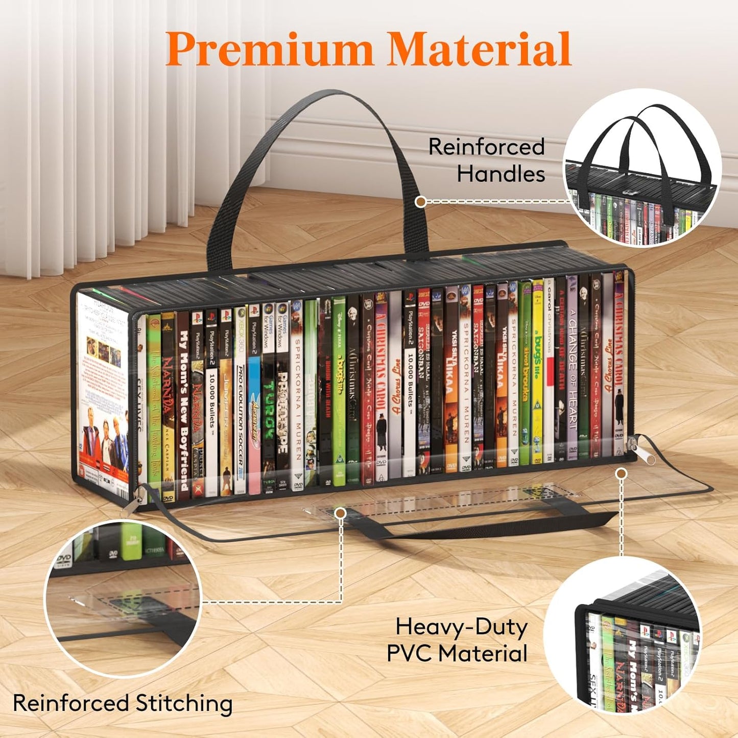 Lifewit DVD Storage Bags, Clear PVC DVD Case Holder with Handles, Front Window Zipper Design, Stackable Media Organizer for Blu Ray Disc, Movie Cases, VHS Box, Hold 140 Pcs DVDs (35 Each), 4 Pack