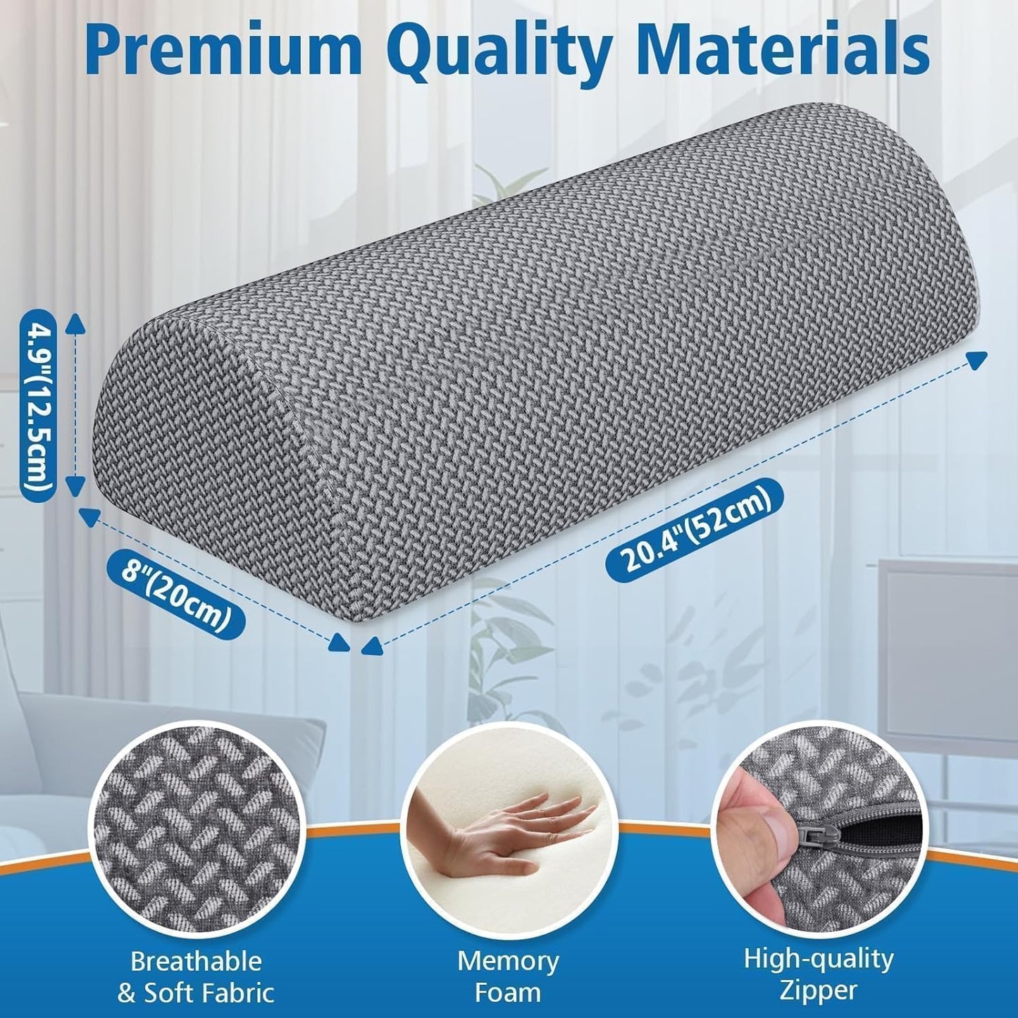 Knee Pillow for Side Sleepers, Half Moon Memory Foam Bolster Pillow for Legs, Ergonomic Design Wedge Elevation Pillow for Side & Back Sleeping, Under Knee Support, Foot, Ankle, Lumbar,Gray