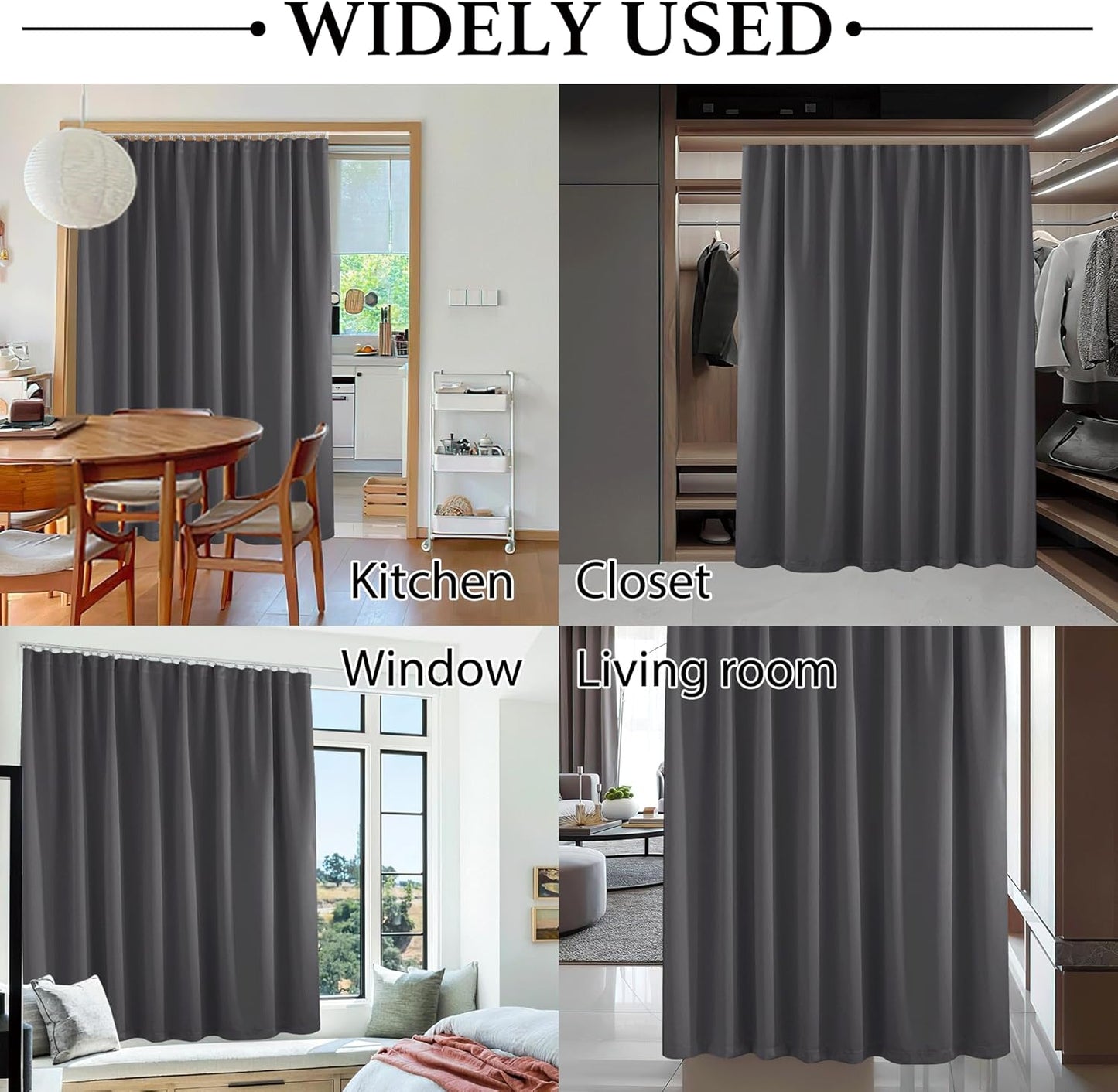 RYB HOME Room Divider Curtain Set with Ceiling Track, Privacy Blackout Thermal Insulated Curtains for Bedroom/Living Room/Basement/Patio/Sliding Glass Door, W100 x L84, Grey, 1 Panel