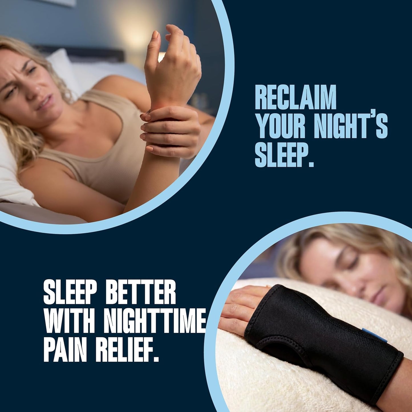 ComfyBrace Nighttime Pain Relief Wrist Brace for Carpal Tunnel, Tendonitis, Arthritis | Fits & Soothes Aches in Both Hands | Palm Cushion Beads for Hot Spots | Breathable Fabric | (Pack of 1)