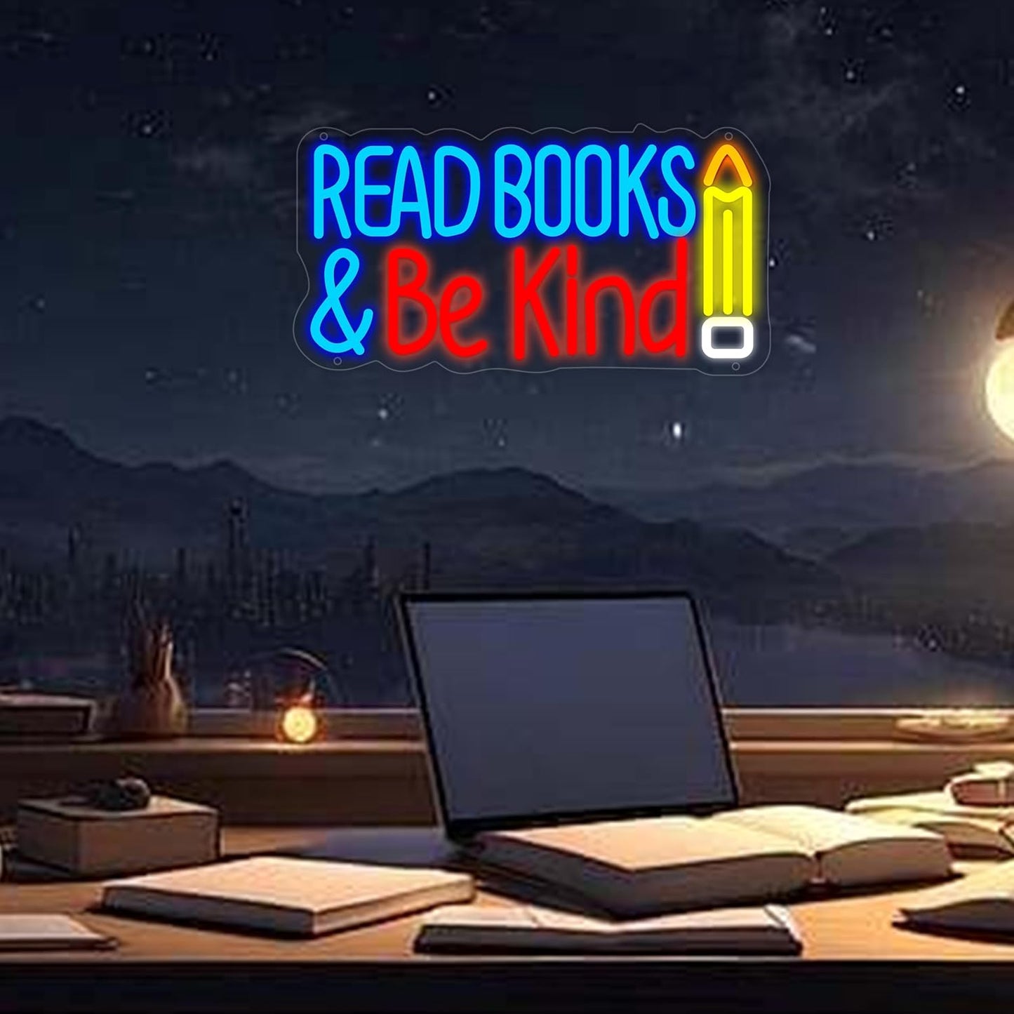 Read Books Be Kind Neon Sign for Wall Decor, USB Powered Read Books Be Kind Led Sign, Reusable Read Books Be Kind Light Up Sign for Boys and Girls, Light Up Sign for Bedroom and Livingroom