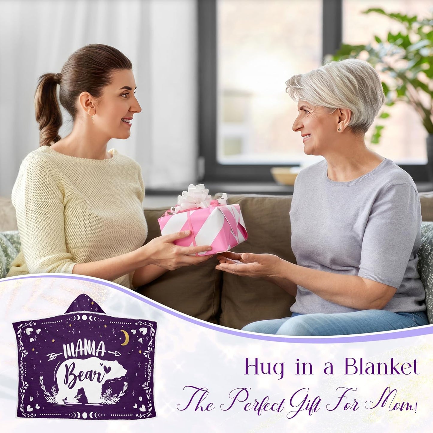 GEEMBI Birthday Gifts for Mom from Daughter and Son - Purple Mama Wearable Blanket Hoodie 47x72 in - Mothers Day and Birthday Gifts for Women, Mama Gift for Women, Gift for Mother in Law