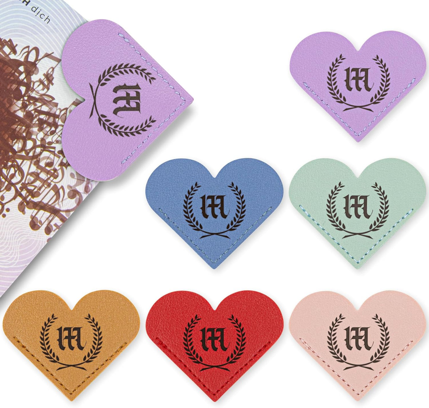Set of 6 Personalized Leather Heart Bookmarks for Women and Girls, Custom Corner Page Accessories, Cute Handmade Reading Gifts, Aesthetic Leather Bookmarks for Book Lovers, Valentine’s Day (M)
