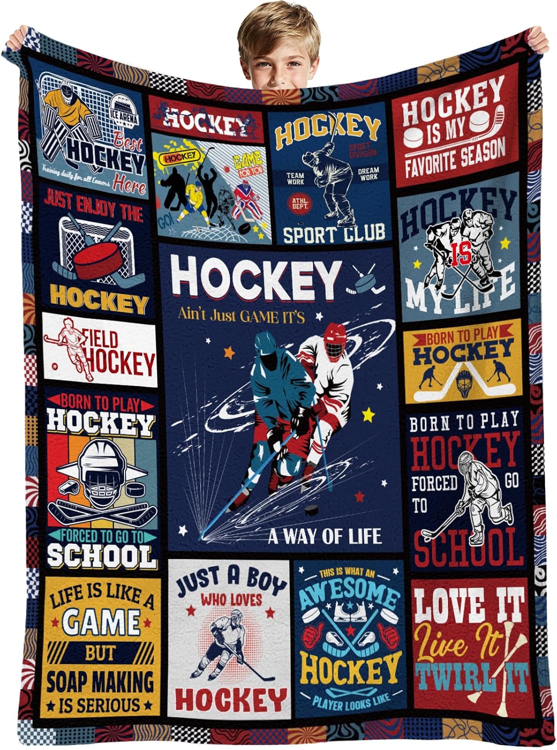 Ice Hockey Gifts Throw Blanket, Hockeys Gift for Boys 8-12, Soft Warm Flannel Blanket for Great Field Hockey Lovers for Boy Men Bed Sofa Couch Room Home Decor Gift 50 x 60 Inch