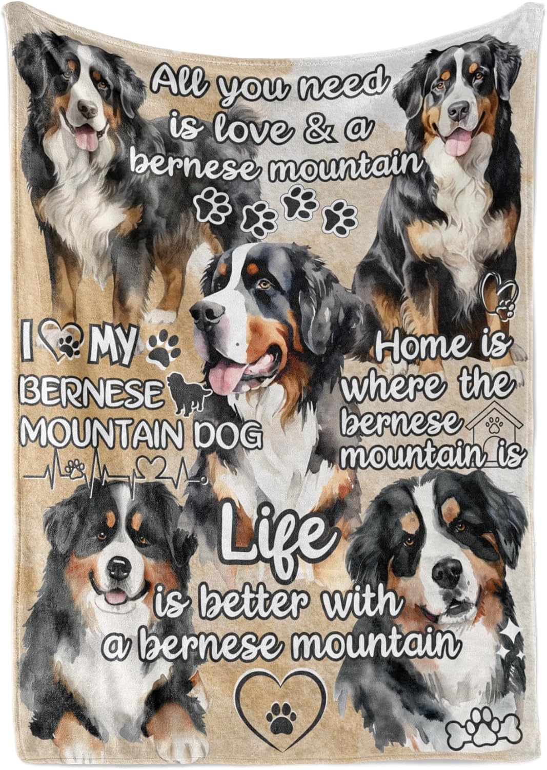 Bernese Mountain Blanket Gifts for Dog Lover & Owner, Bernese Mountain Gifts for Women & Men, Dog Mom & Dad, Soft Flannel Blanket, 65 x 50 inches