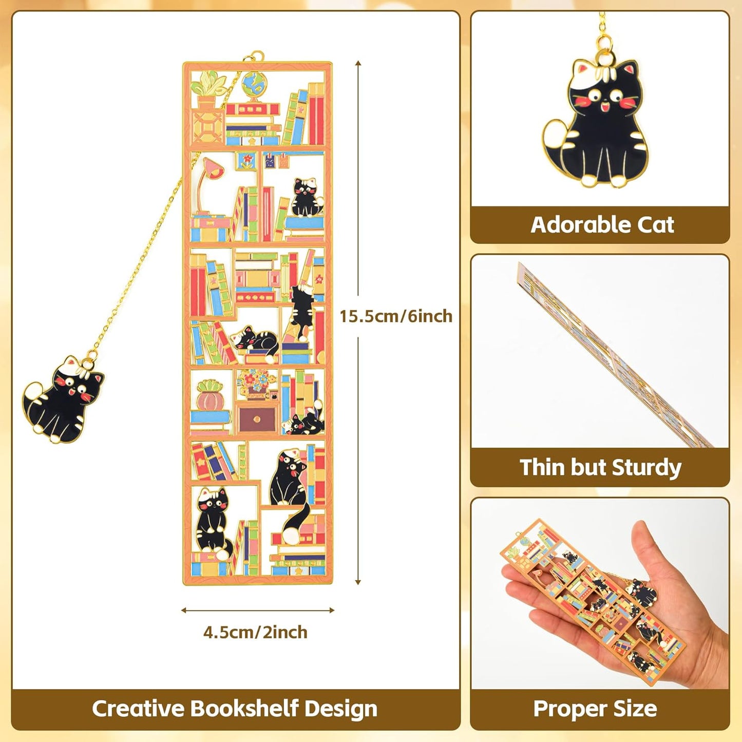 Black Cat Metal Bookmark with Charm and Gift Box, Bookmarks for Women, Reading, Book Mark Gifts for Cat Lover, Teacher, Graduation, Reader, Book Lover, Friends, Bestie, Mom, Dad