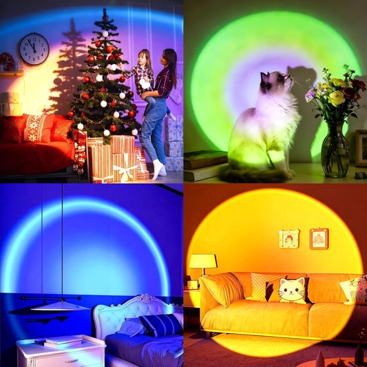 Balkwan Sunset Lamp Projection Rotation Rainbow Projection Lamp Led Romantic Visual Led Light Network Red Light with USB Modern Floor Stand Night Light Living Room Bedroom Décor (Multicoloured)
