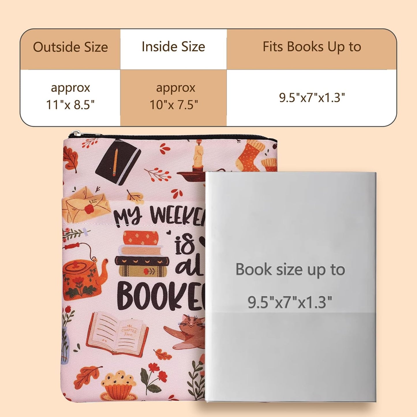 My Weekend is All Booked, Book Sleeve with Zipper and Front Pocket, Book Covers for Paperback, 11 x 8.5 Inch, Book Lovers Gifts