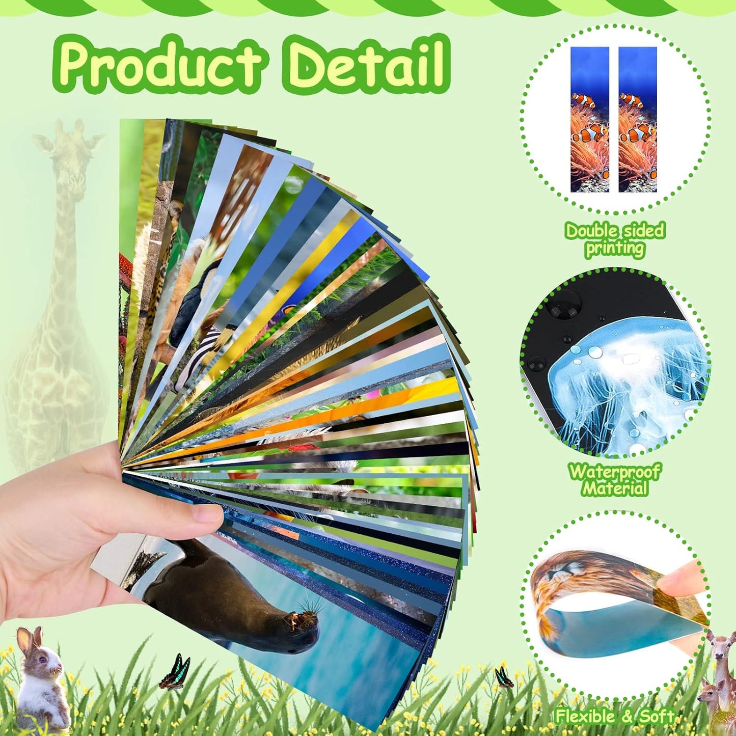 300PCS Animal Bulk Bookmarks for Kids Classroom 60 Designs Cool Wildlife Bookmark Cute Book Mark Double Sided Bookmark for Book Lovers Students Children Rewards Gifts