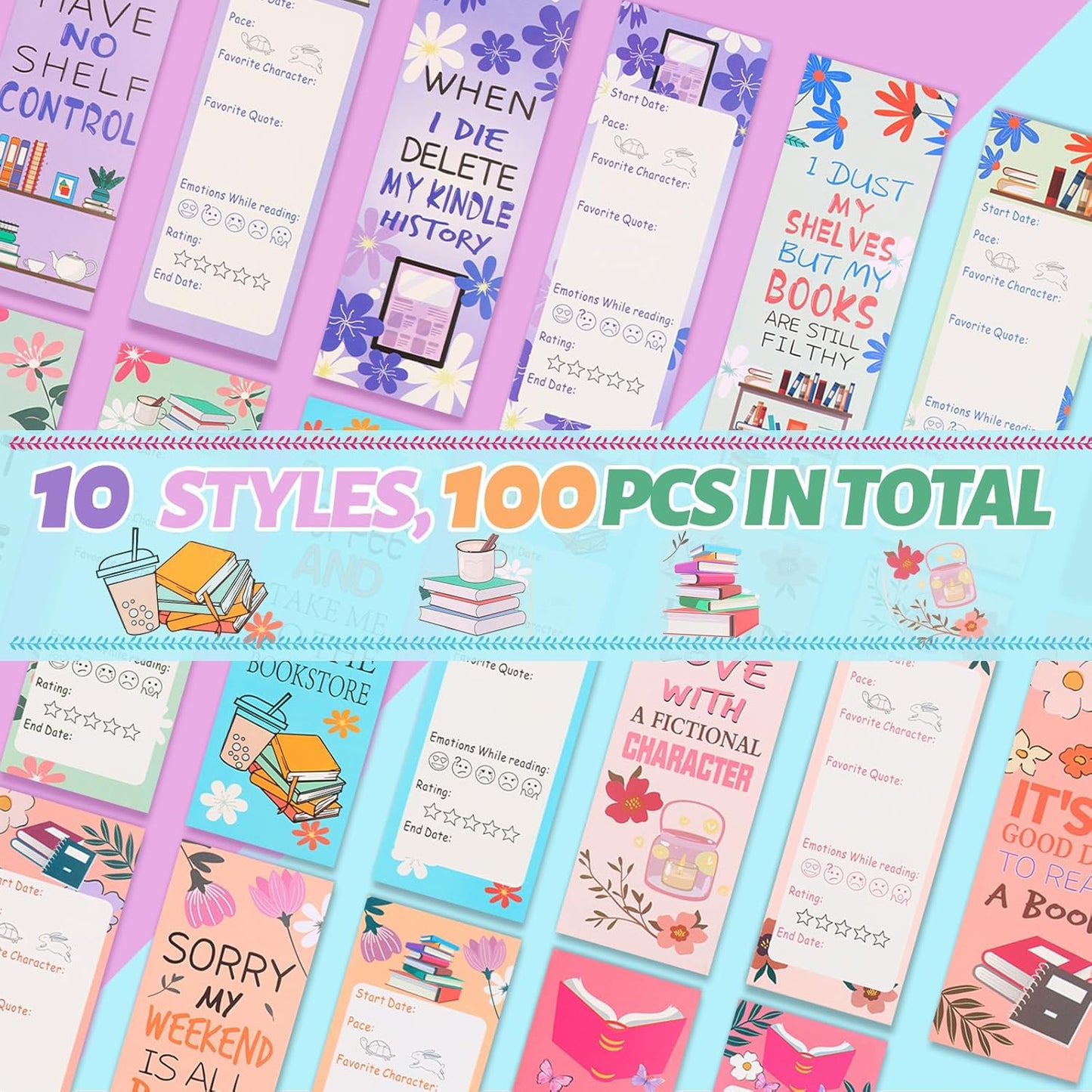 LiYiQ 100 Pcs Book Lovers Bookmarks Double-Sided Bookmark Page Markers Book Markers Set Reading Bookmarks Gift for Women