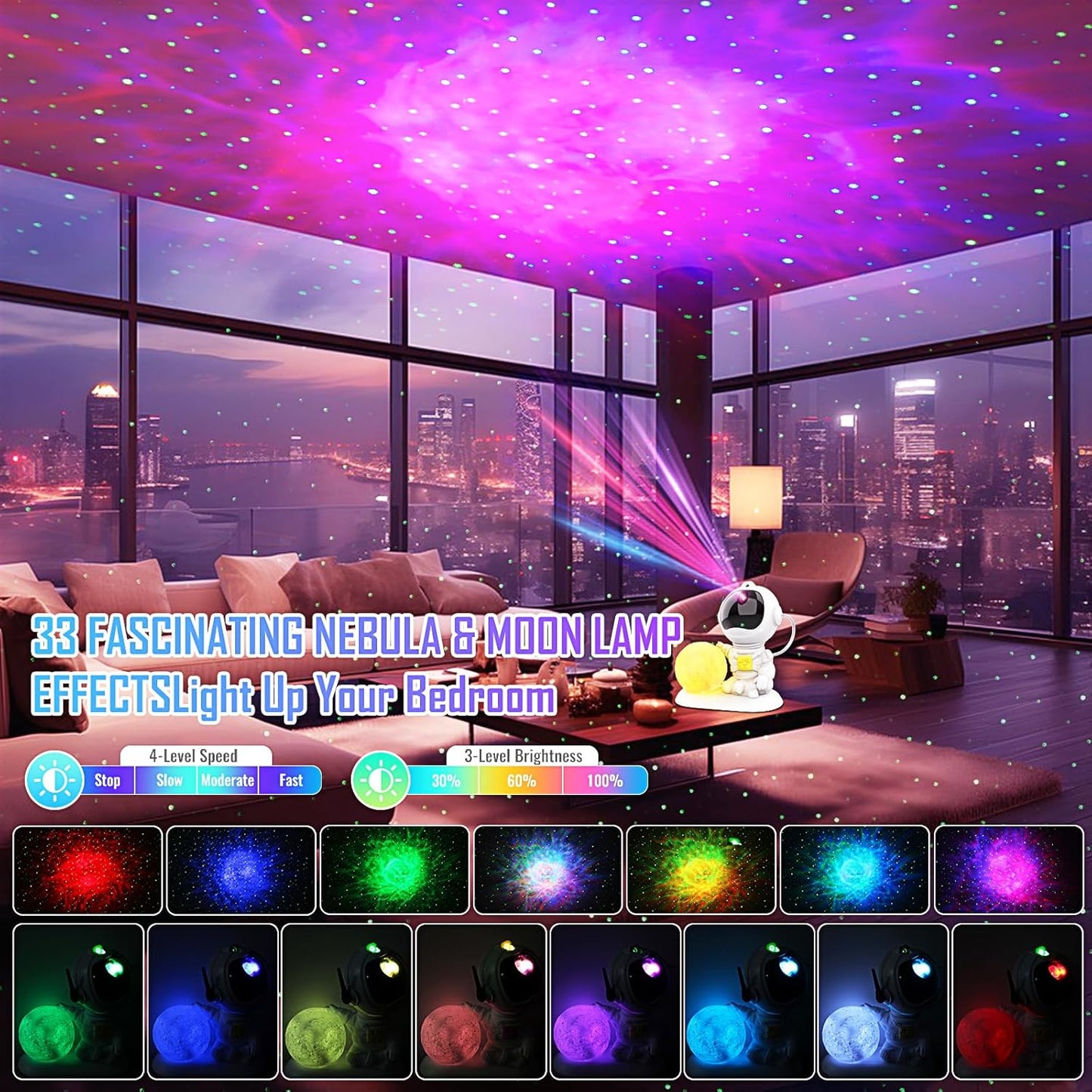 Astronaut Galaxy Projector, 3 in 1 Star Projector with Remote and Timer, 33 Light Effects, 3.5 inch Moon Lamp LED Night Light for Kids Room, Home Decor, Gifts for Girls Boys Kids Teens Birthdays