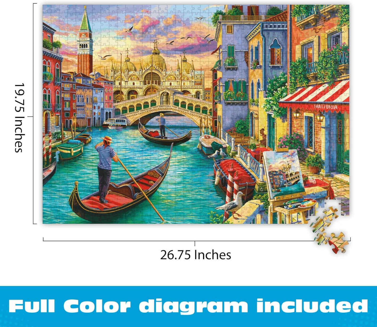 Buffalo Games - Sights of Venice - Image World - 1000 Piece Jigsaw Puzzle for Adults, Scenic Cityscape Puzzle, Challenging and Relaxing Puzzle Adventure, Finished Size 26.75 x 19.75, Made in the USA