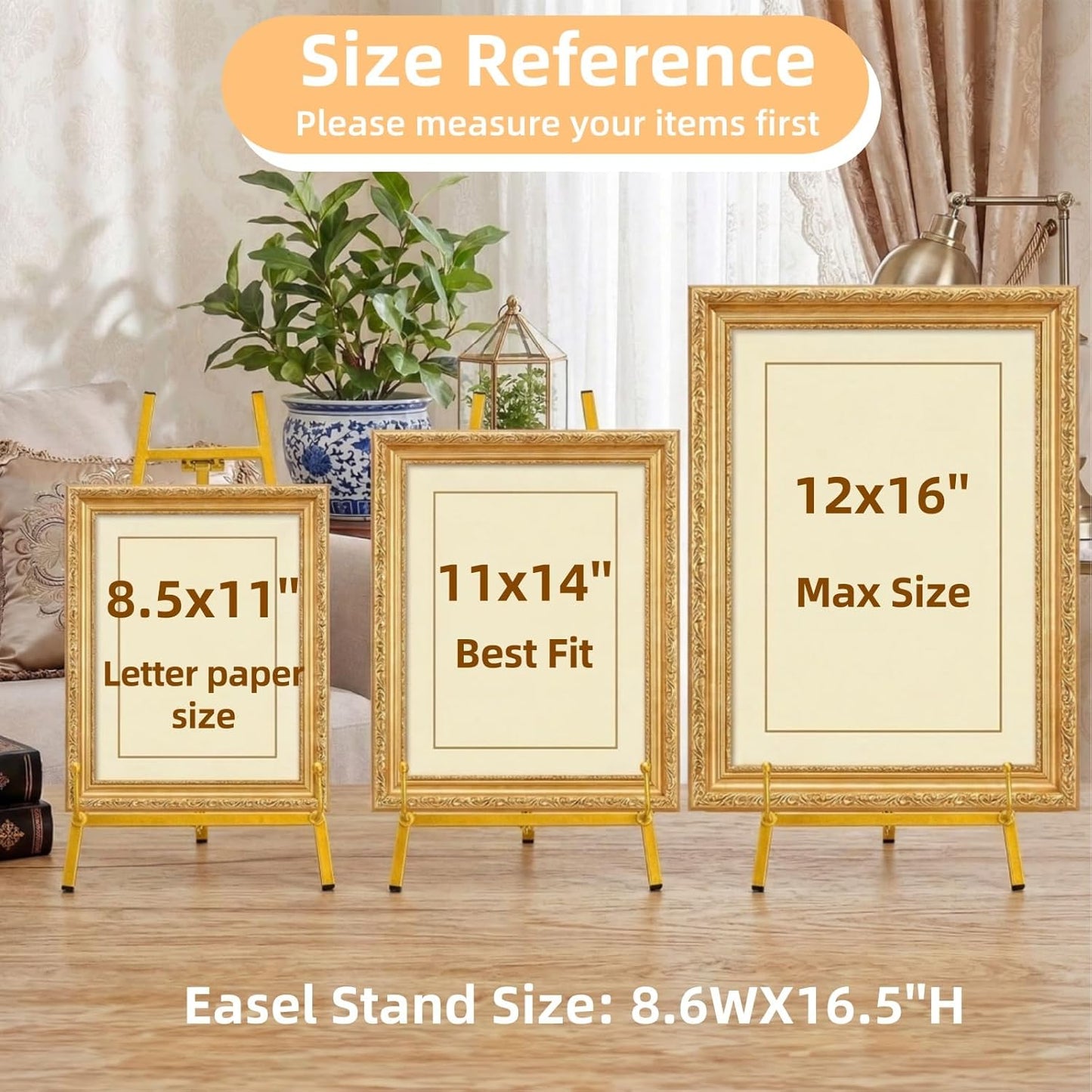 Gold Tabletop Easel Stand, 16.5" Metal Picture Art Stand, Tripod Mirror Plate Stand Holder, Freestanding Easel Stand for Wedding Sign, Display Photo, Collectibles
