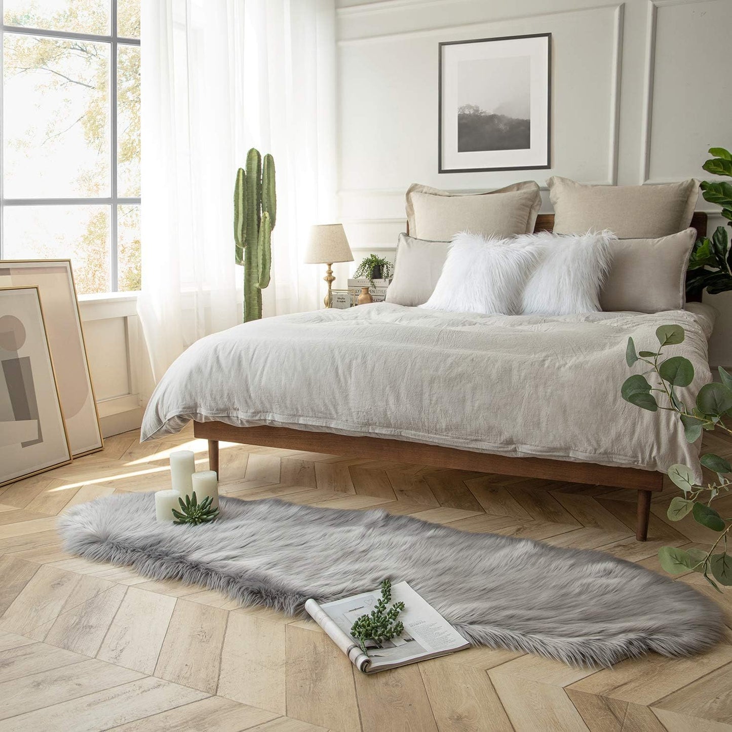 Ashler faux fur rug, Fluffy Shaggy Area Rug Ultra Soft 2 x 6 Feet Sheepskin Fur Rug, Grey Fuzzy Rug Machine Washable Shag Rug, Nursery Decor Throw Rugs for Bedroom, kids room, Living Room