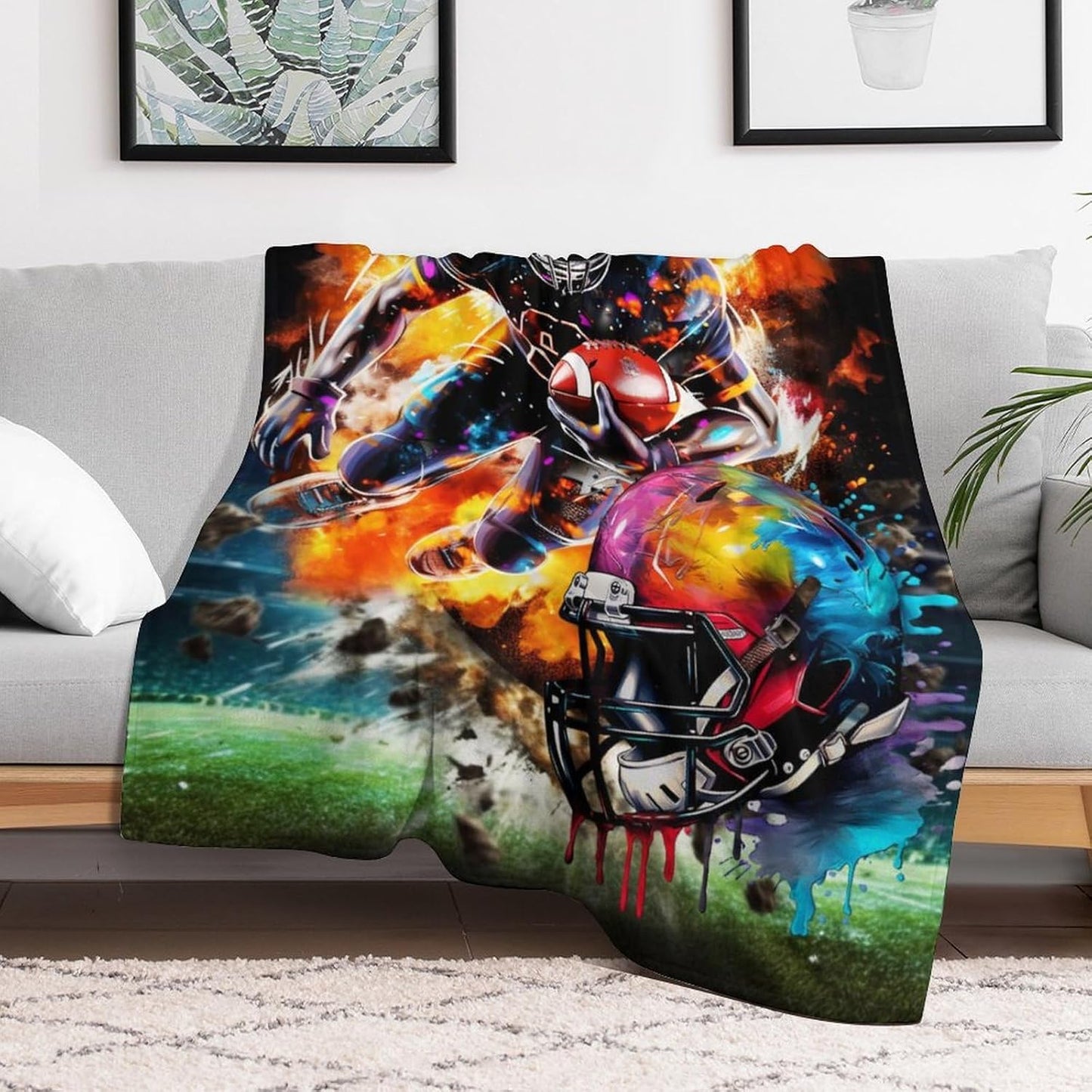 Football Throw Blanket - Soft Flannel Sports Football Blankets for Girls Boys Kids Football Lovers - Warm Rugby Throw Blankets for All Season Lap, Chair, Sofa - 50"x40"