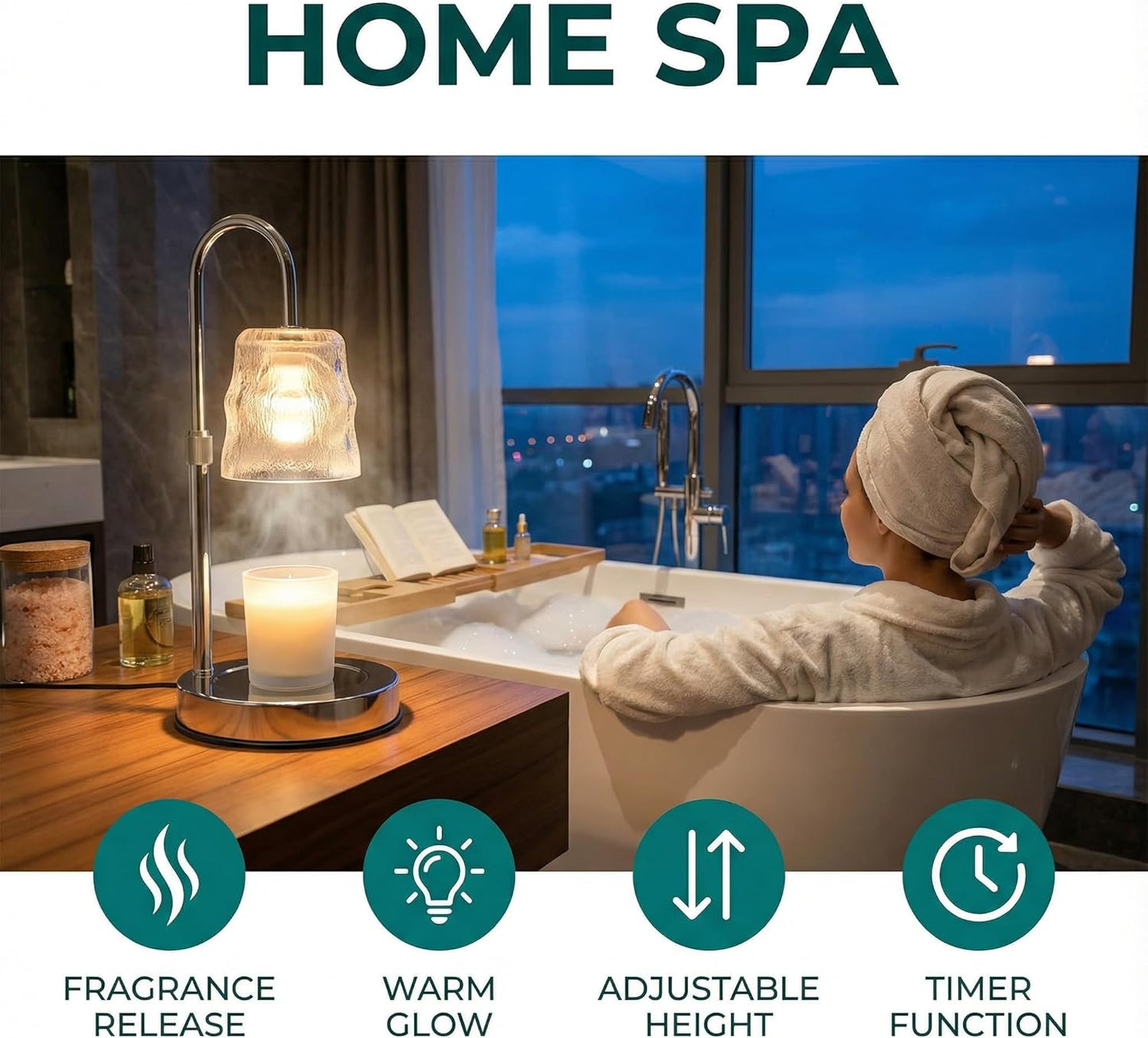 Candle Warmer Lamp with Timer & Dimmable,Candle Lamp Warmer with Ice-cracked Glass Shade,Gifts for Women valentine’s day, Adjustable Height Wax Warmer Lamp with 2 Bulbs for Jar Candles (Silver)