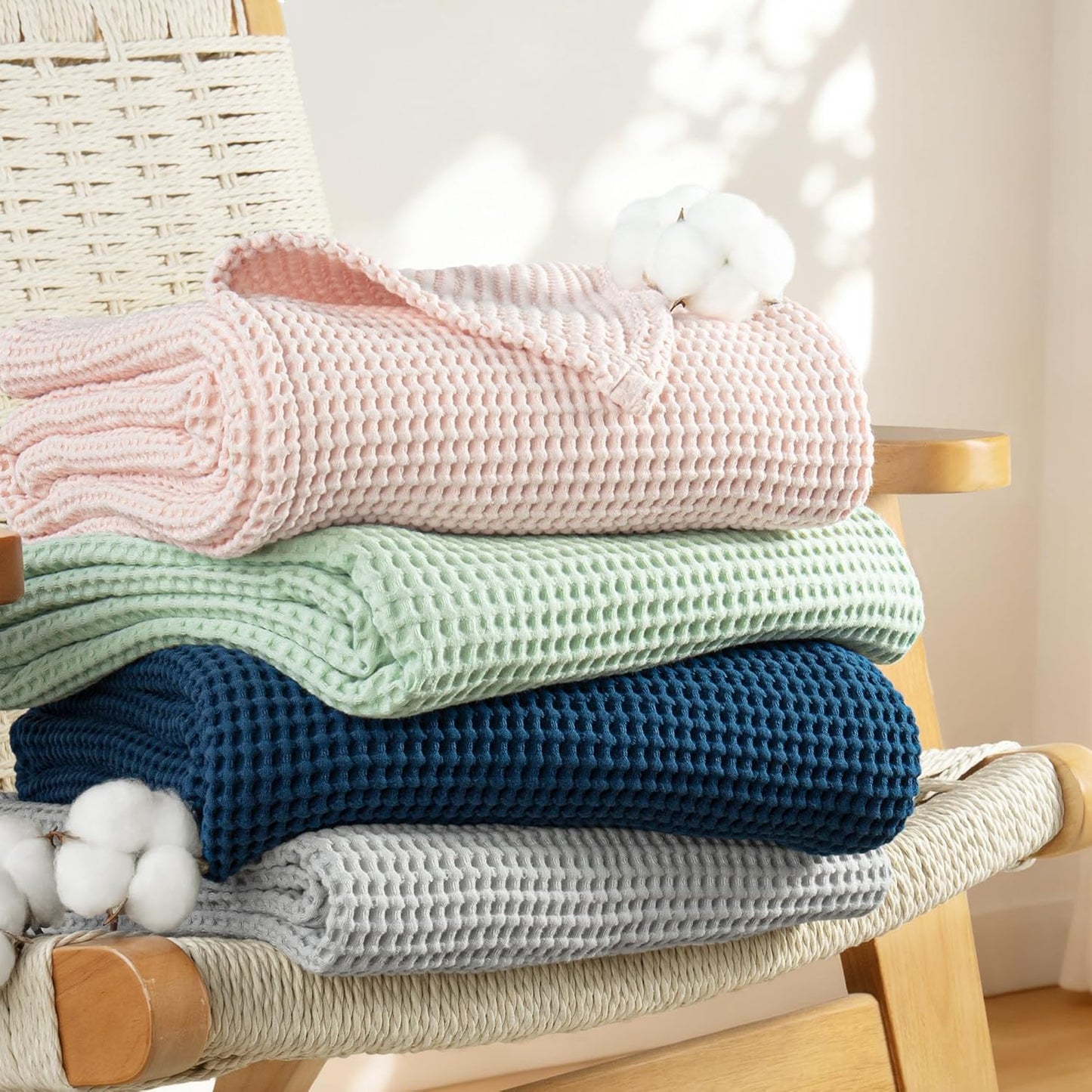 Exclusivo Mezcla 100% Cotton Waffle Weave Throw Blanket, Soft, Lightweight and Breathable Muslin Gauze Blanket for Couch, Sofa, All Season, 50"x70", Pink
