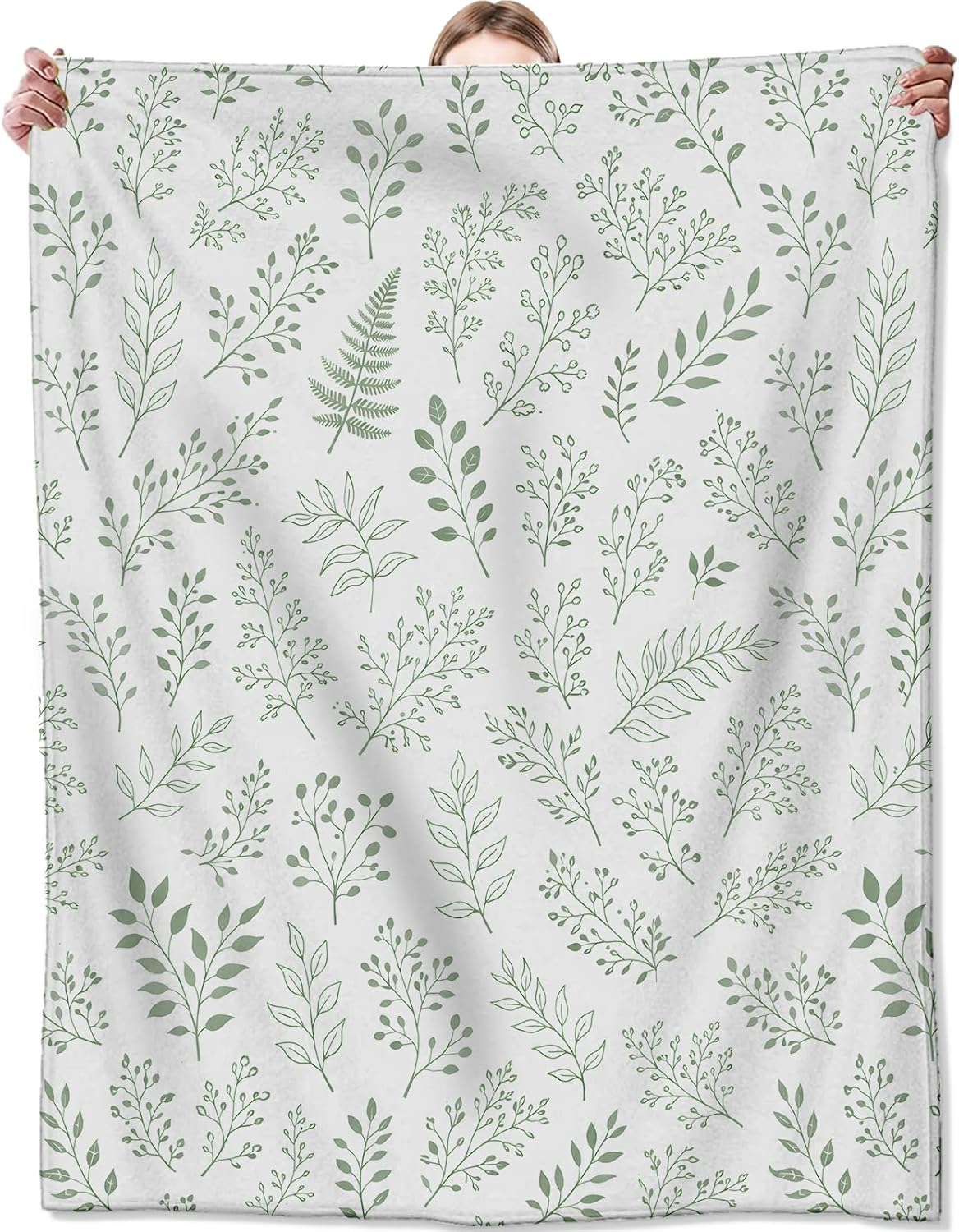 Botanical Flannel Blanket, Soft Cozy Throw with Minimalist Leaf Botanical, Lightweight Blankets for All Seasons, Modern Nature Home Sofa Bed Decor and Gifts for Women Kids Girls, 50x60 Inch