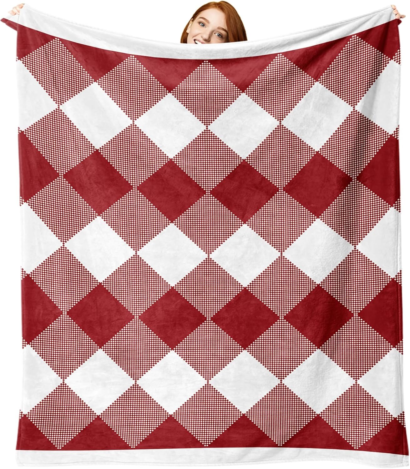 Christmas Red White Buffalo Plaid Check Flannel Throw Blanket, Xmas Birthday Gifts for Kids Men Women, Winter Holiday Soft Blankets for Bedding Sofa 50 x 60 Inches