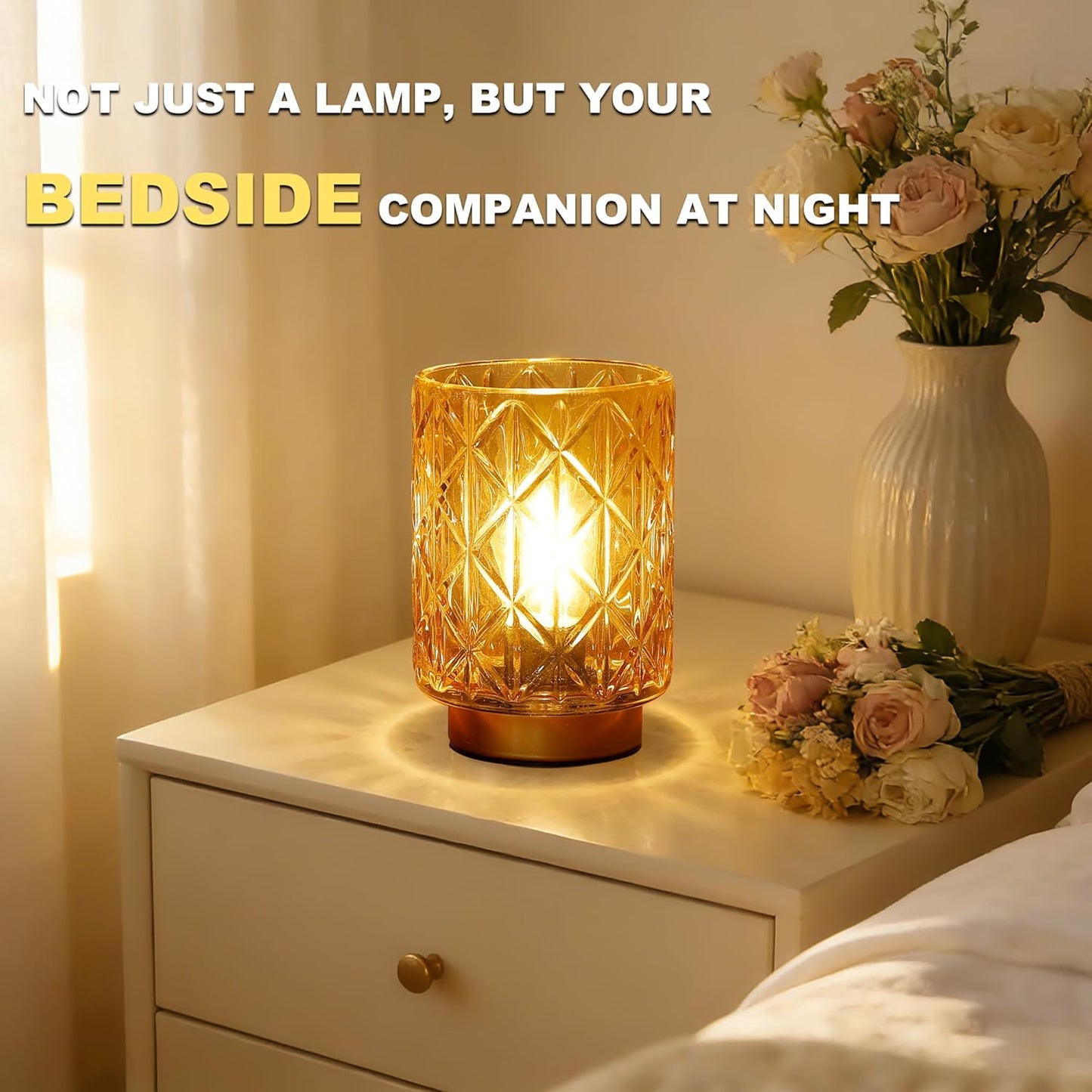 Battery Operated Table Lamp with Timer for Bookshelf/Bedside,Cordless Small Cozy Ambience Decorative Glass Lamps for Nightstand/Dorm/Office Cubicle/Desk/Counter Table Decor(Golden)