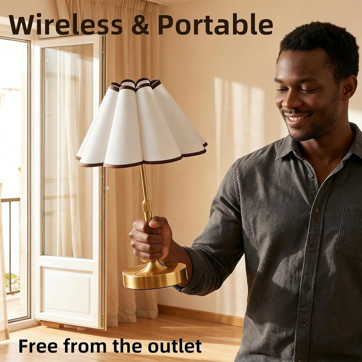 Gold Cordless Table Lamp, Rechargeable Portable Lamp with 5200mAh Battery, 3-Color Touch Control & Stepless Dimming, Adjustable Height for Bedroom, Nightstand, Desk – 14H Wireless Lamp with USB-C Gold