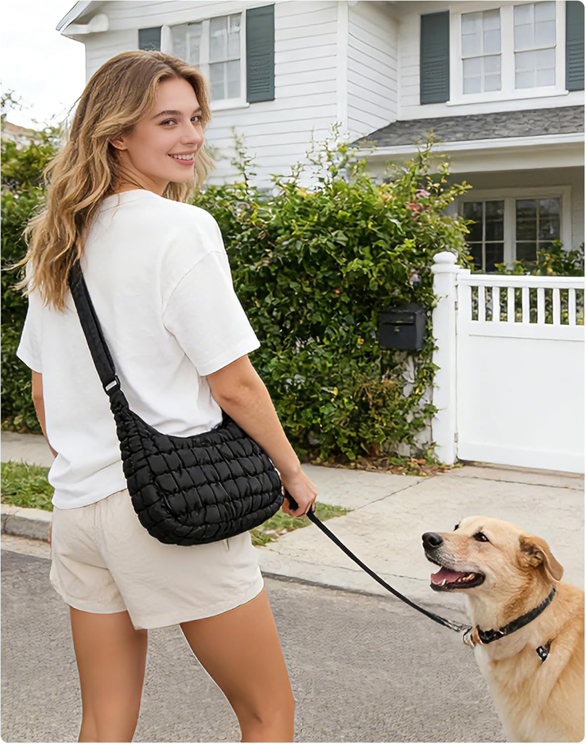 BAGSMART Crossbody Bags for Women, Quilted Puffy Purses for Women, Fluffy Travel Essentials Shoulder Hobo Bag | Compact Purse, w/ adjustable Strap, scratch-resistant, water-resistant, Daily use, travel, weekend getaways