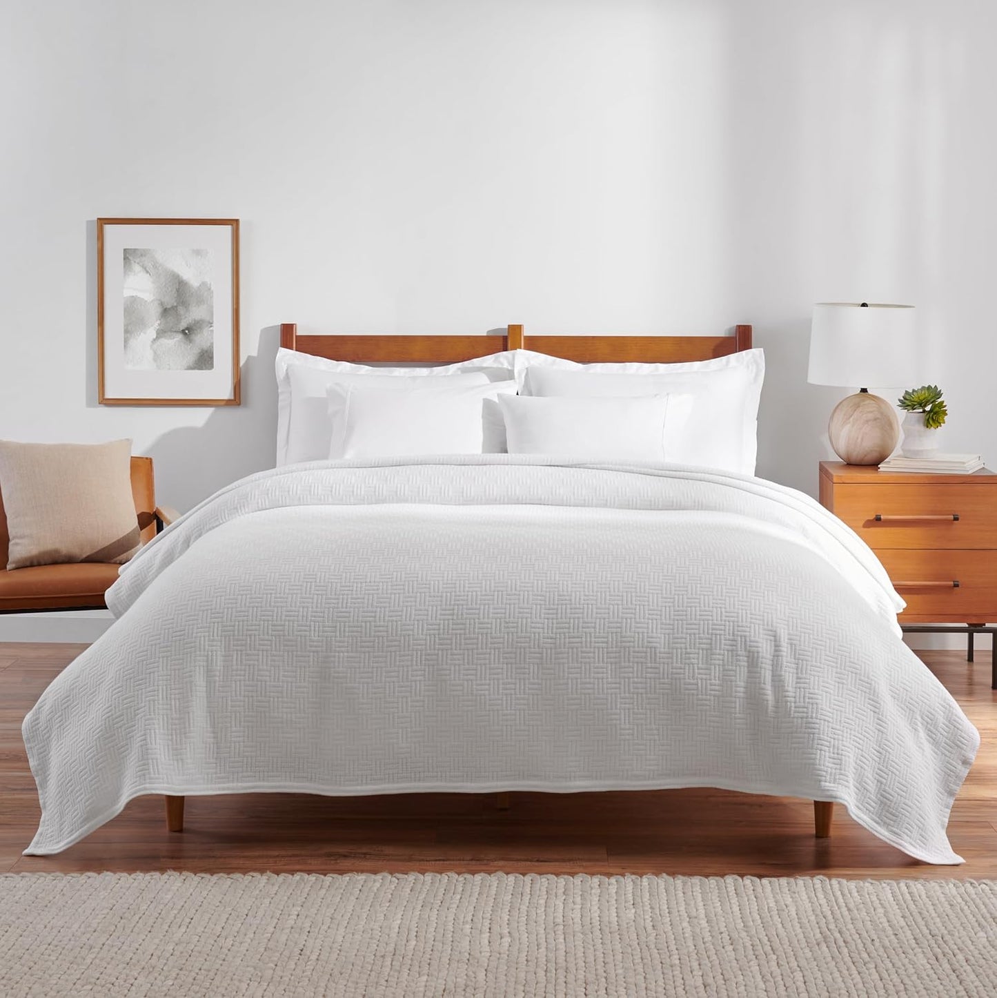 Arkwright Basket Weave King Blanket - 100% Ringspun Cotton All Season Blankets, Luxury Hotel Quality, Soft on Skin, Breathable, 300 GSM for Bed, Sofa, and Chair, 104 X 90 in, White
