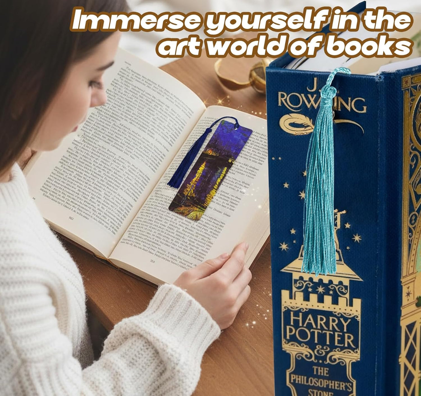 Bookmarks with Tassel, 7 Pieces Oil Painting Theme Cute Bookmark Book Marks Page Clip Bookmark for Book Lovers Writers Readers Men Women School Home Office Reading Supplies, Christmas & Teacher Gifts