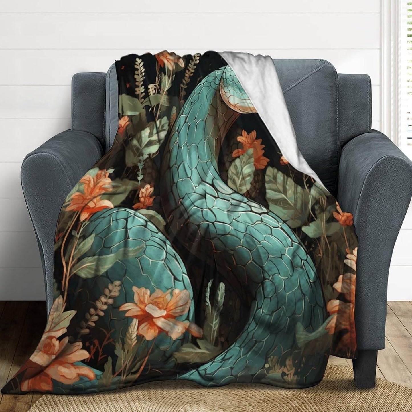 Snake and Flower Blanket Super Soft Lightweight Throw Blanket Cute Cozy Warm Bed Blanket Decorative Fuzzy Blanket All-Season Home Decor Gift for Sofa Couch Living Room 60"*80"（150 * 200cm）