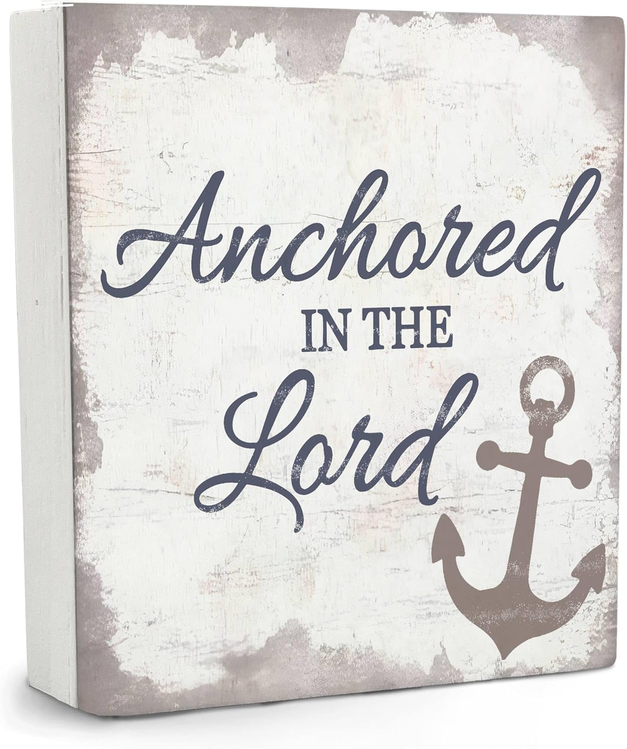 Nautical Wooden Sign 5x5 - Nautical Decor, Anchor Wood Sign for Home Bathroom Nursery, Anchored in the Lord