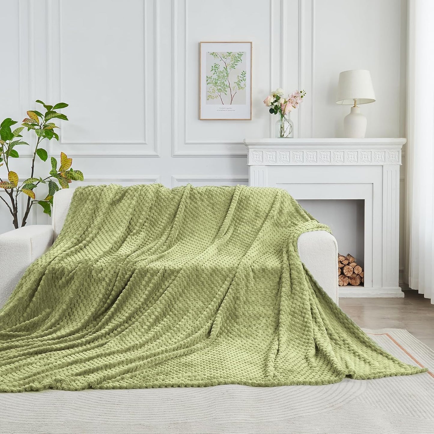 FY FIBER HOUSE Oversized King Blanket 120" x120" Seamless Extra Large Bed Blanket 10' x 10' Super Soft Plush Fuzzy Huge Blankets for Couch Office Sofa, Sage Green