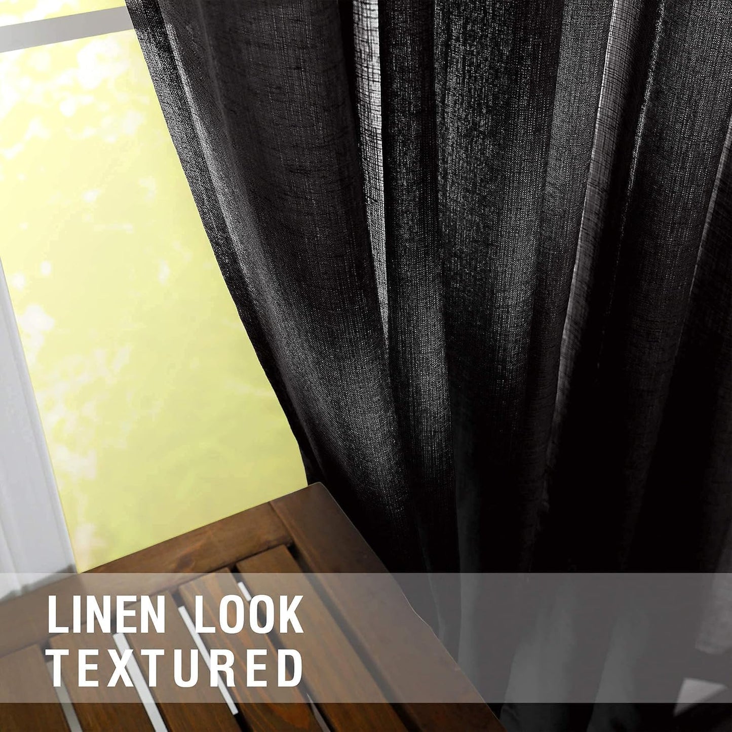 KOUFALL Sheer Black Curtains for Bedroom 2 Panels,Boho Window Curtains for Bathroom Kitchen Living Room 63 Inch Length