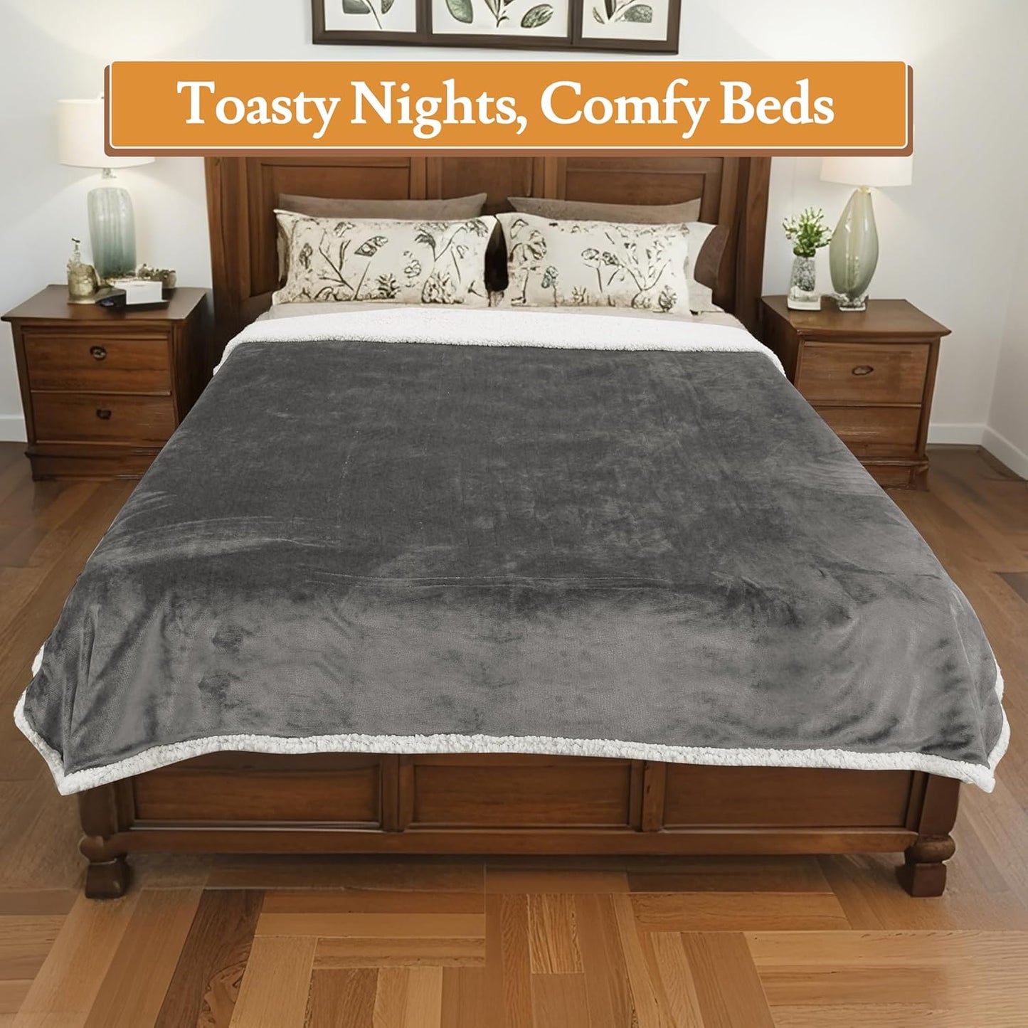 Electric Heated Blanket 72"x84" Full Size Flannel & Sherpa - 4 Heat Settings & 10H Auto Shut Off for Safe Overnight Use, Fast Heating, Machine Washable for Bed, Couch, Office - Light Gray