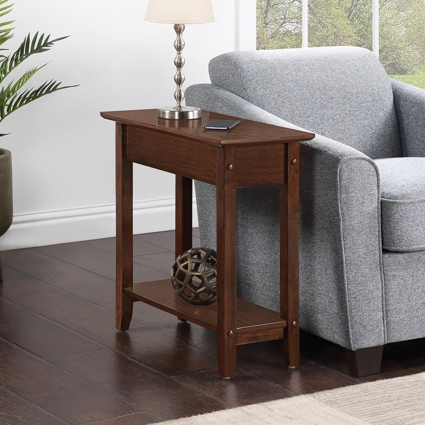 Convenience Concepts American Heritage Flip Top End Table 23.25" - Classic Narrow Chairside Accent with Hidden Storage & Lower Shelf for Traditional, Modern Living Room, Espresso
