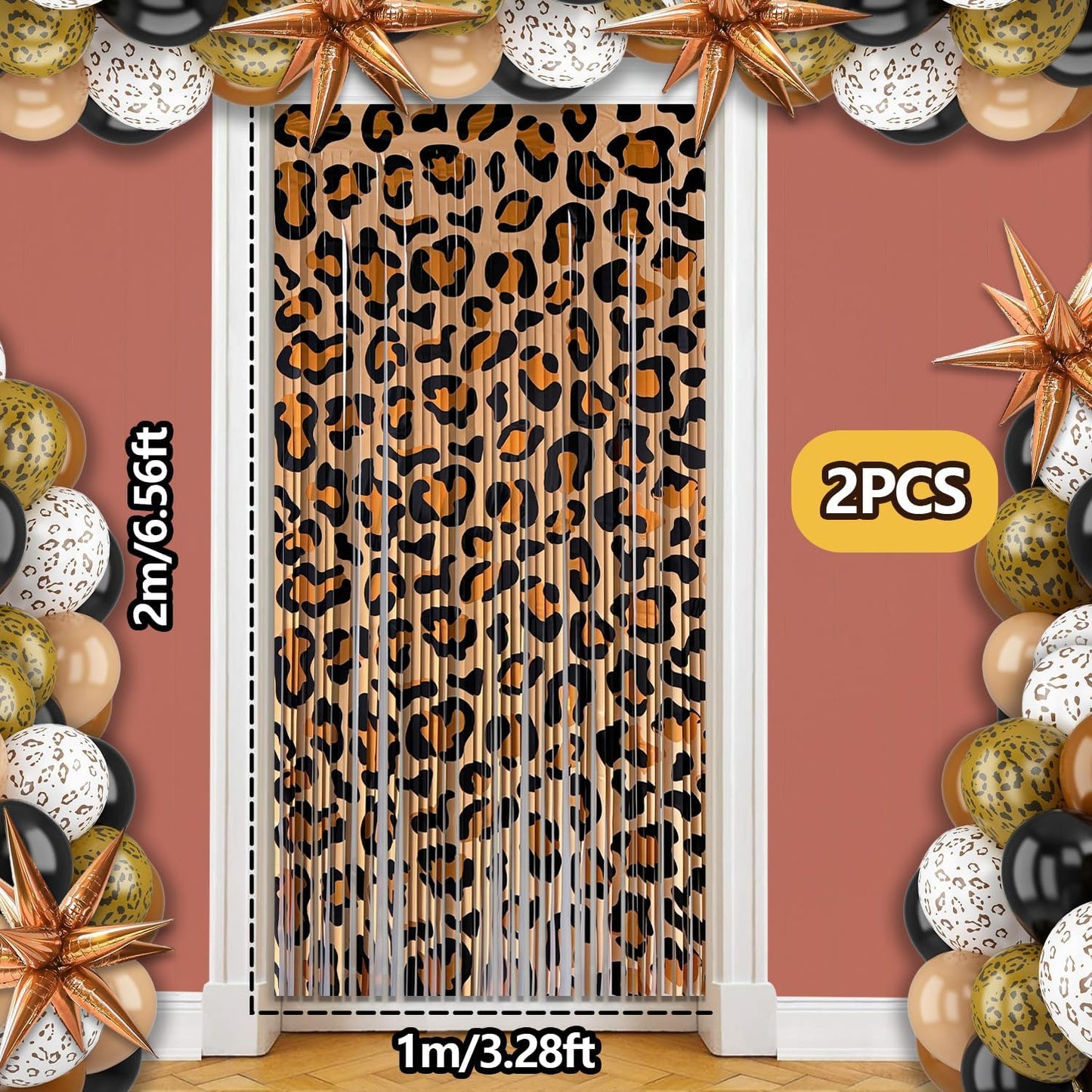 Cheetah Print Foil Fringe Curtains Birthday Decorations, 2 Pack 3.28 x 6.56 Ft Leopard Print Fringe Backdrop Cheetah Photo Booth Props Animal Birthday Party Decorations Favor Supplies