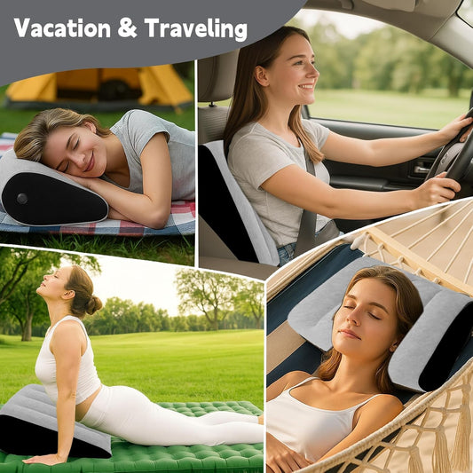 TheClover Inflatable Wedge Pillow for Sleeping – Portable Bed Cushion for Acid Reflux Relief, Back & Leg Support, Compact Camping & Airplane Pillow (Grey)