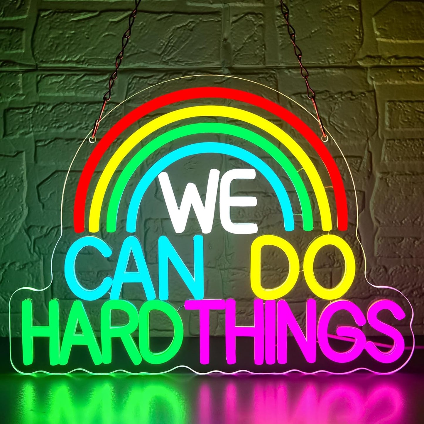 We Can Do Hard Things Neon Sign for Wall Decor Read Books Neon Light for Classroom Dimmable Colorful LED Light Up Sign for Bedroom Study Room Library Gym Birthday Gifts Size14.3 * 10.6 In(JTD314)
