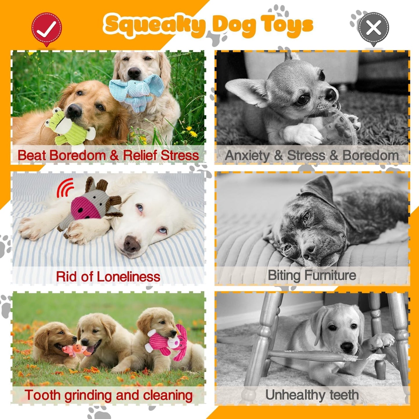 5 Pack Squeaky Dog Toys, Tough Stuffed Plush Puppy Tough Chew Toys, Durable Plush Animal Dog Toy for Large Small Medium Dogs to Keep Them Busy