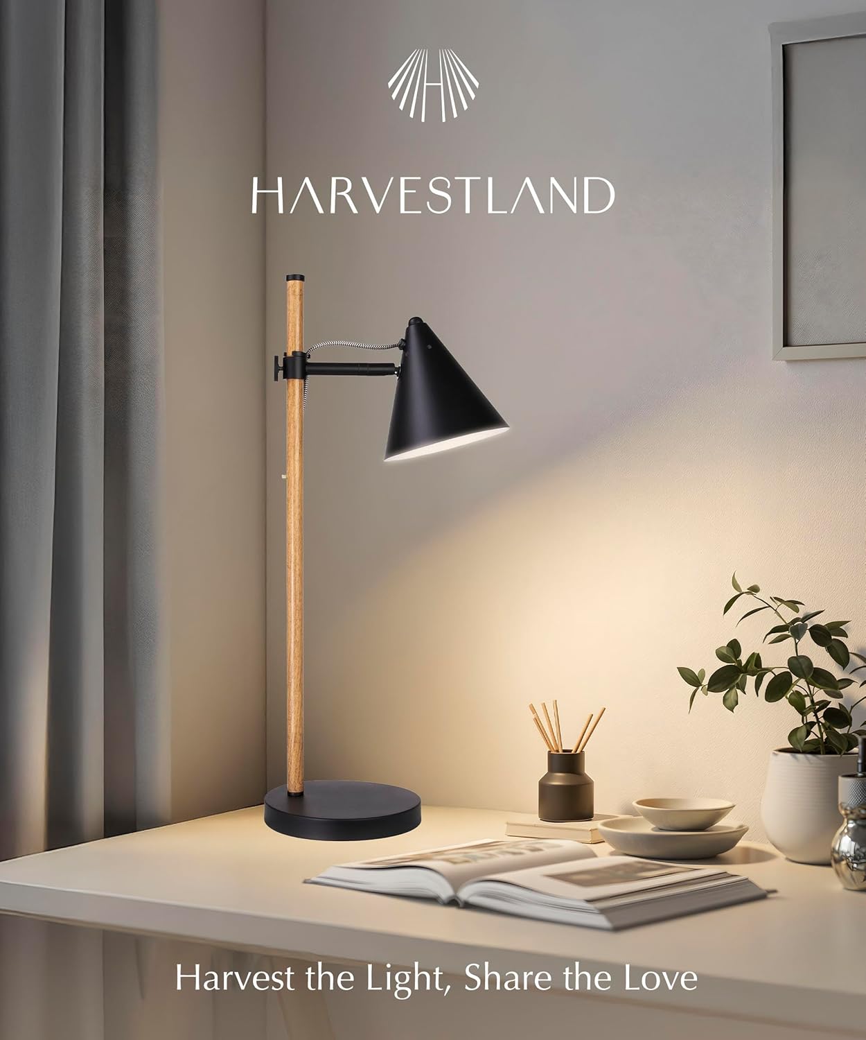 HarvestLand Noah Black Desk Lamp – Adjustable Architect Desk Lamp, Industrial Table Lamp with Solid Base for Living Room, Bedside Table, Home Office and Bedside Reading