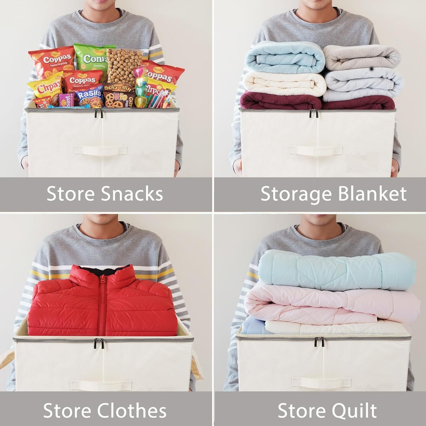 Durable See-through Storage Box Bins with Dual Handles and zipper Lid Foldable Organizer for Clothes Toys Blankets Books 18 * 14 * 10 Inches