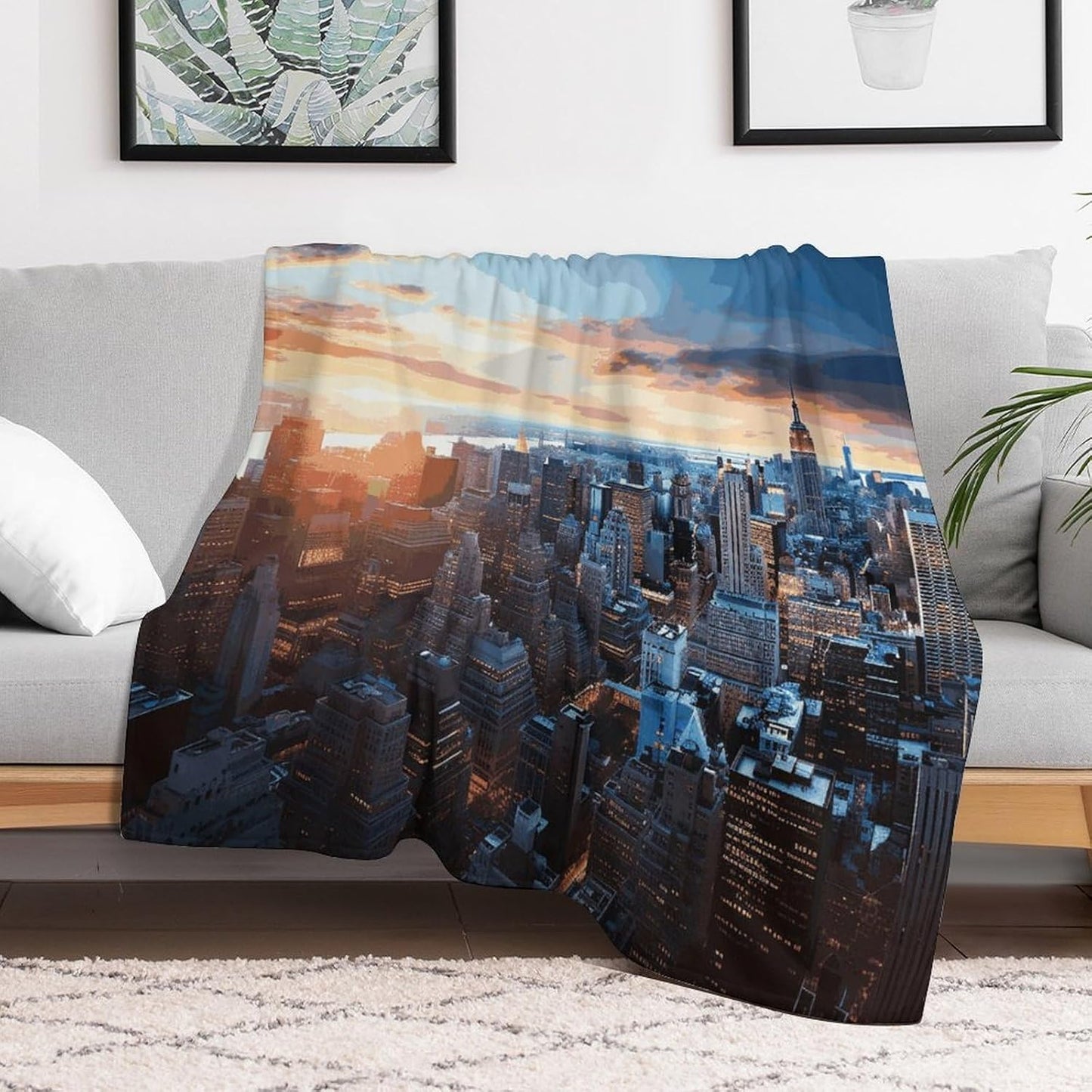 New York City Skyline Throw Blanket for Couch Super Soft Warm Lightweight Throw Blankets Cozy Flannel Bed Blanket Cute Decorative Blankets for All Seasons Home Decor Gift 50"*60"（130 * 150cm）