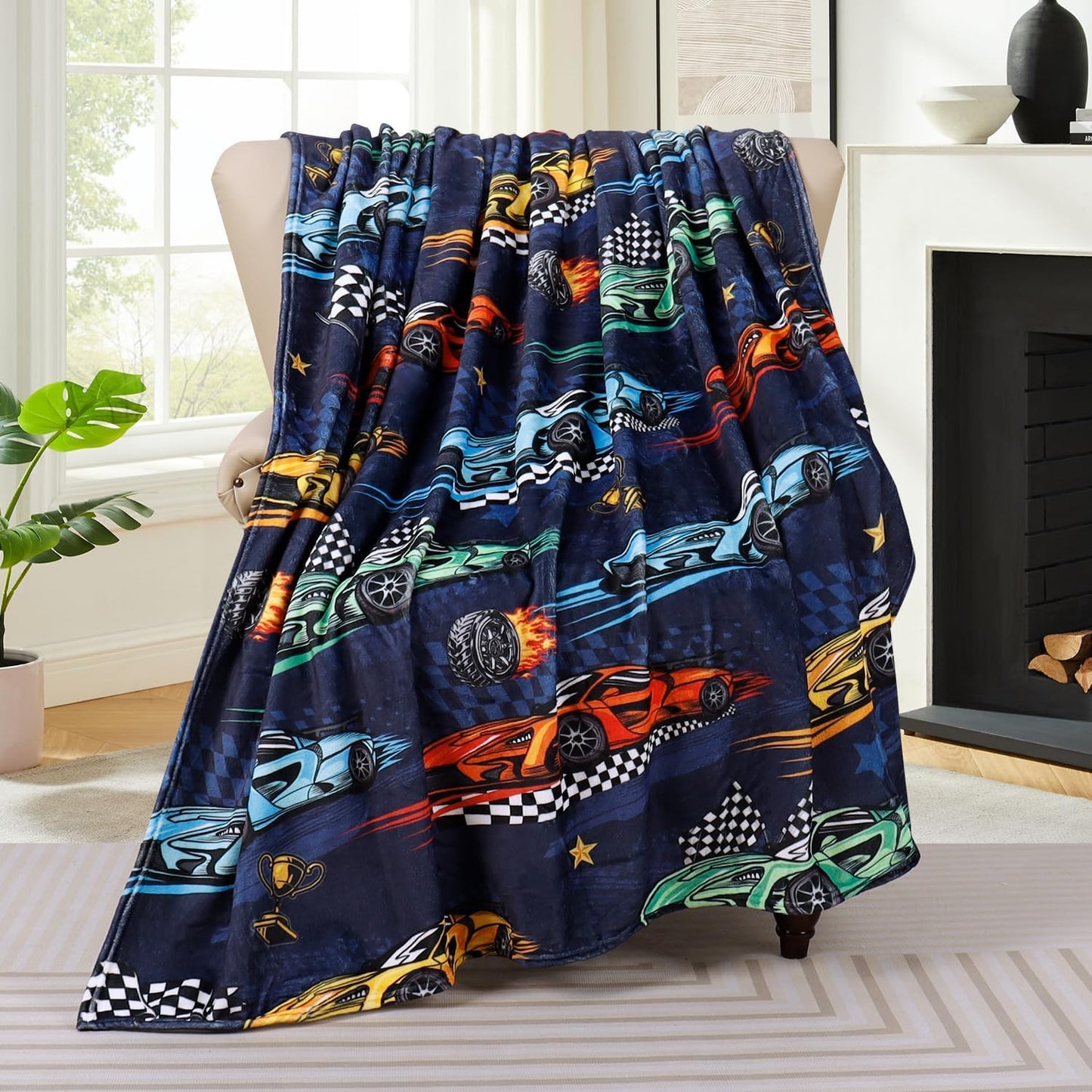 Racing Car Throw Blanket Gifts for Car Lovers Boys Adults Teens Throw Blanket Lightweight Warm Cozy Fuzzy Plush Flannel Blanket Muscle Cars Flannel Blankets for Travel Bed Sofa 50" X 60"
