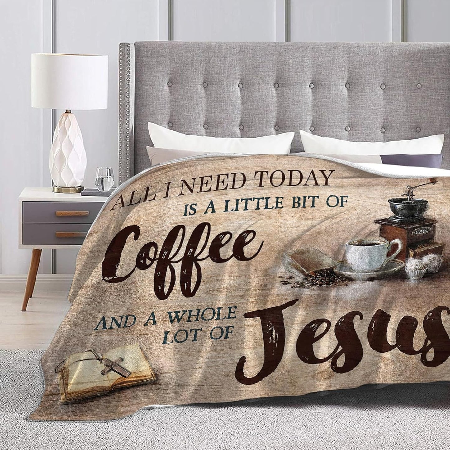 Tijuboni Christian Coffee Throw Blanket Religious Faith Gifts for Women Men Girls Boys Kids Adults Soft Flannel Fleece Blanket for Couch Sofa Bed Home Decor 40"x50"