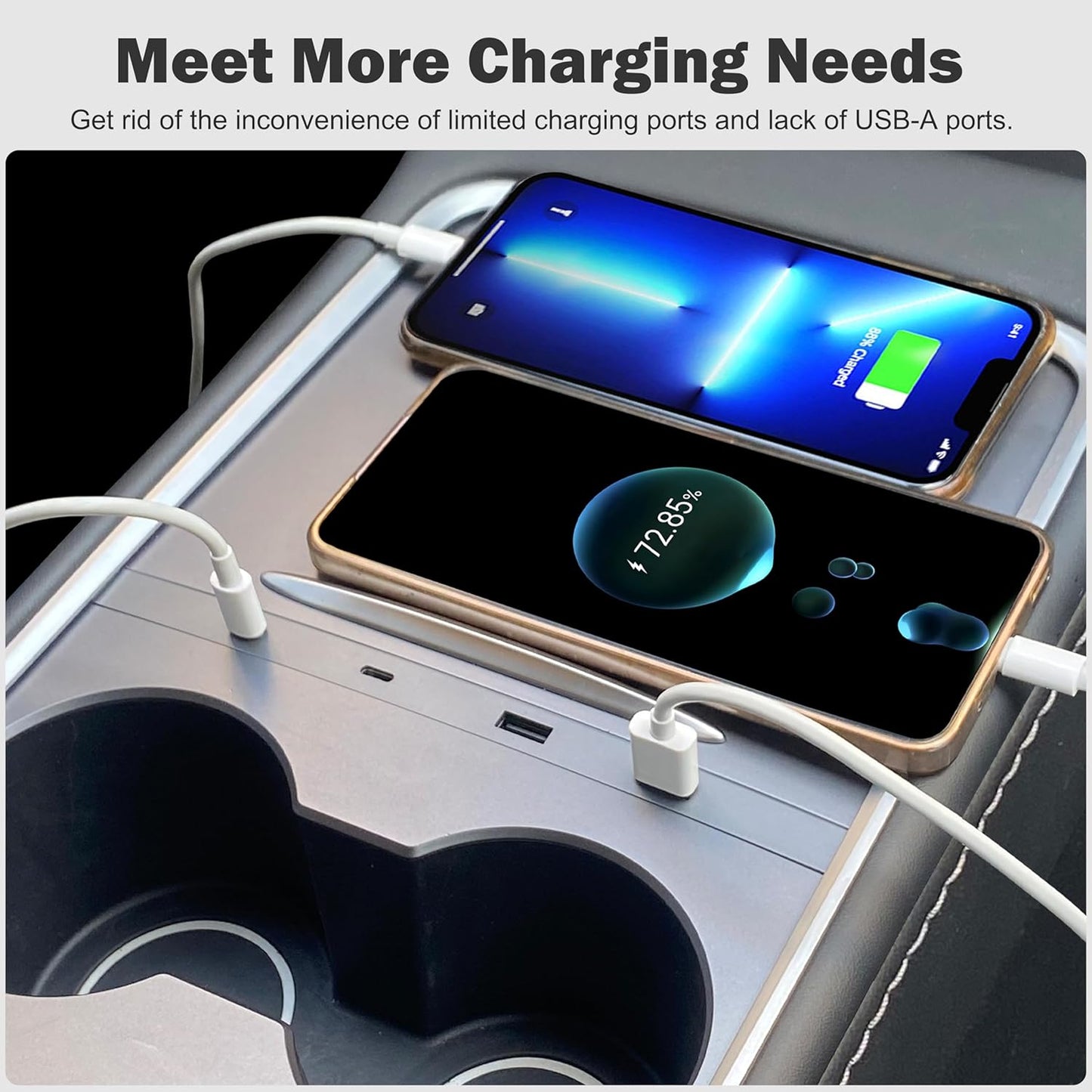 Car USB Hub Charger for Tesla Center Console with Fast Charging Retractable Cables Phone Charger Docking Station Accessories(Model 3 2021-2023 & Model Y 2021-2024)